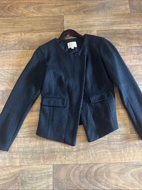LOFT Black Collarless Flap-Pocket Blazer